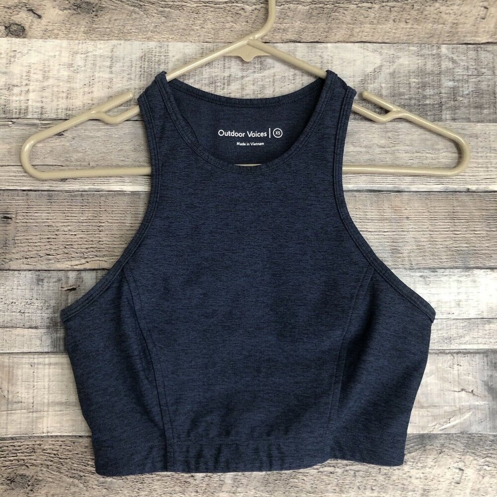 Outdoor Voices Athena Crop Top Longline Sports Bra Blue Size X-Small 294768